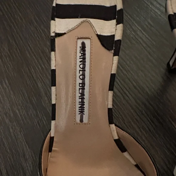 Manolo Blahnik Black and White Striped Heels - Picture 3 of 6